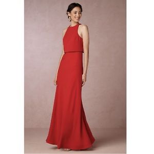 JILL STUART Red Crepe Maxi Dress Anthropologie